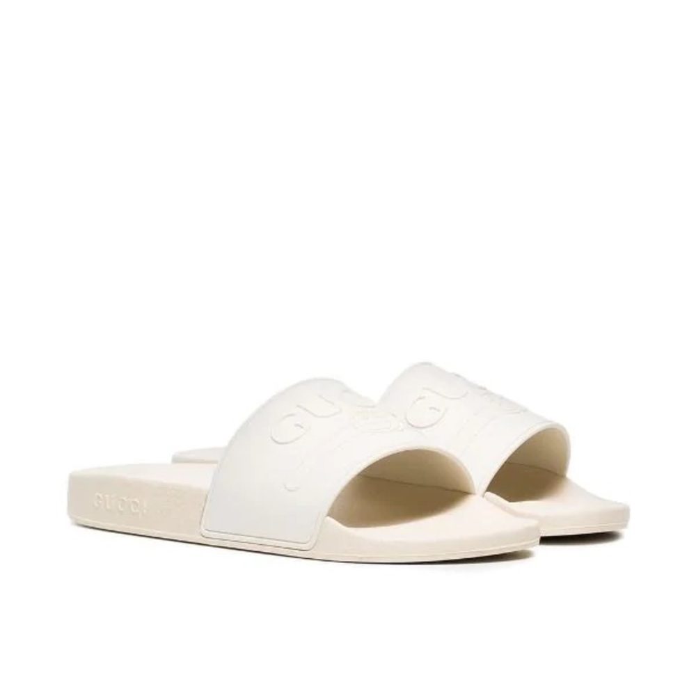 Gucci Men’s Logo Rubber Slide Sandal in Ivory - Picture 5 of 9